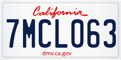 CA license plate 7MCL063