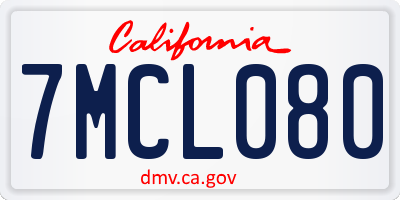 CA license plate 7MCL080
