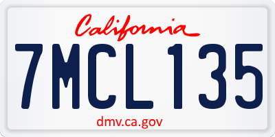 CA license plate 7MCL135