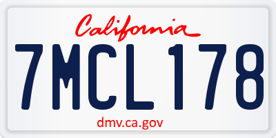 CA license plate 7MCL178