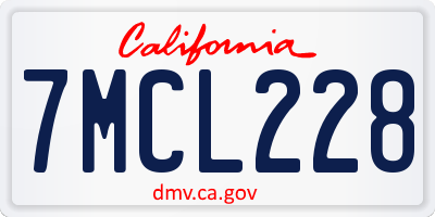 CA license plate 7MCL228