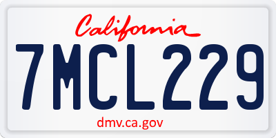 CA license plate 7MCL229