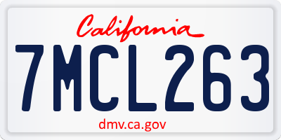 CA license plate 7MCL263