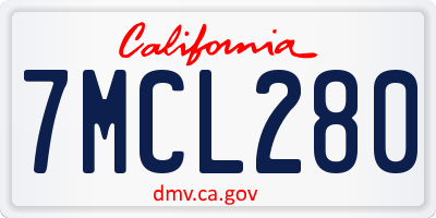 CA license plate 7MCL280