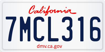 CA license plate 7MCL316