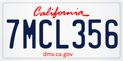 CA license plate 7MCL356