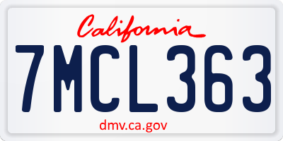 CA license plate 7MCL363