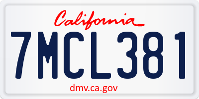 CA license plate 7MCL381