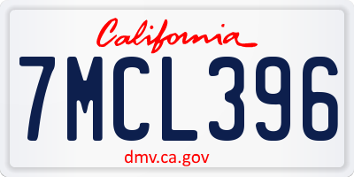 CA license plate 7MCL396