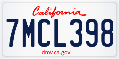 CA license plate 7MCL398