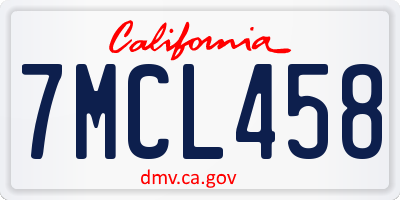 CA license plate 7MCL458