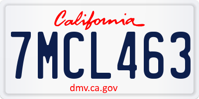 CA license plate 7MCL463
