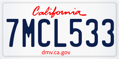 CA license plate 7MCL533