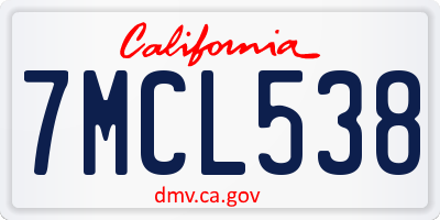 CA license plate 7MCL538