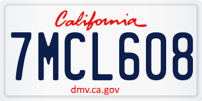 CA license plate 7MCL608