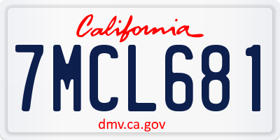 CA license plate 7MCL681