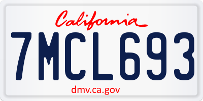 CA license plate 7MCL693