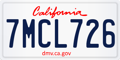 CA license plate 7MCL726