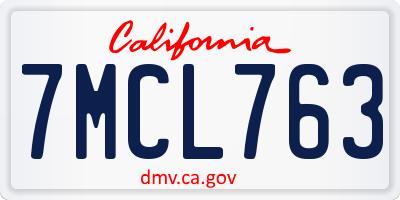 CA license plate 7MCL763