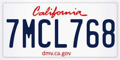 CA license plate 7MCL768
