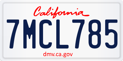 CA license plate 7MCL785