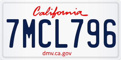 CA license plate 7MCL796