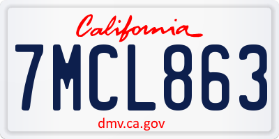 CA license plate 7MCL863
