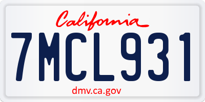 CA license plate 7MCL931
