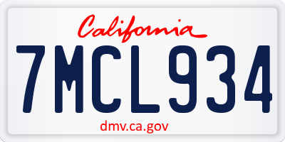 CA license plate 7MCL934