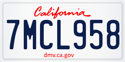 CA license plate 7MCL958
