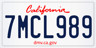 CA license plate 7MCL989