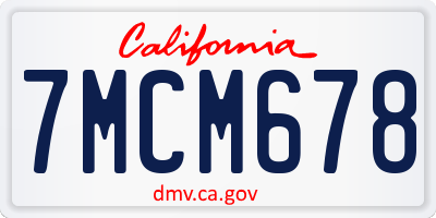CA license plate 7MCM678