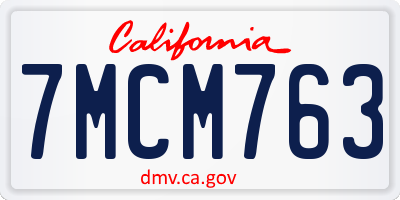 CA license plate 7MCM763