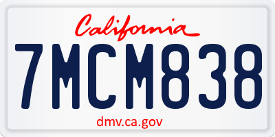 CA license plate 7MCM838