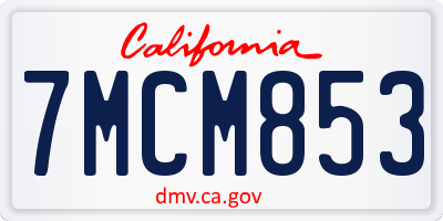 CA license plate 7MCM853