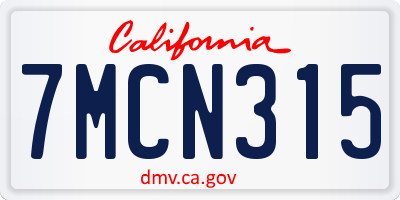 CA license plate 7MCN315
