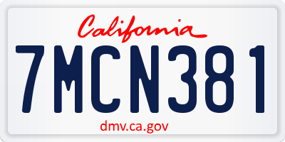 CA license plate 7MCN381