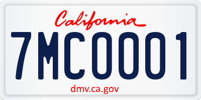 CA license plate 7MCO001