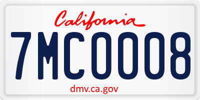 CA license plate 7MCO008