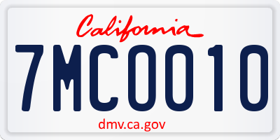 CA license plate 7MCO010