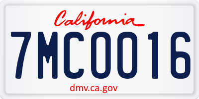 CA license plate 7MCO016