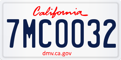CA license plate 7MCO032