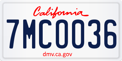 CA license plate 7MCO036