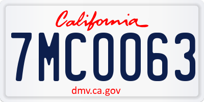 CA license plate 7MCO063
