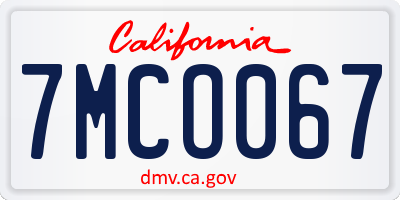 CA license plate 7MCO067