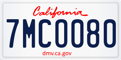 CA license plate 7MCO080