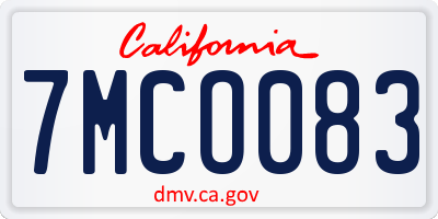 CA license plate 7MCO083