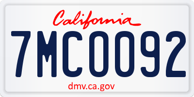 CA license plate 7MCO092