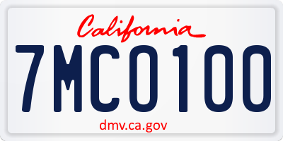 CA license plate 7MCO100