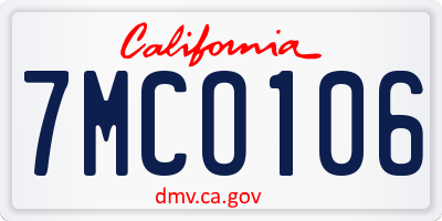 CA license plate 7MCO106